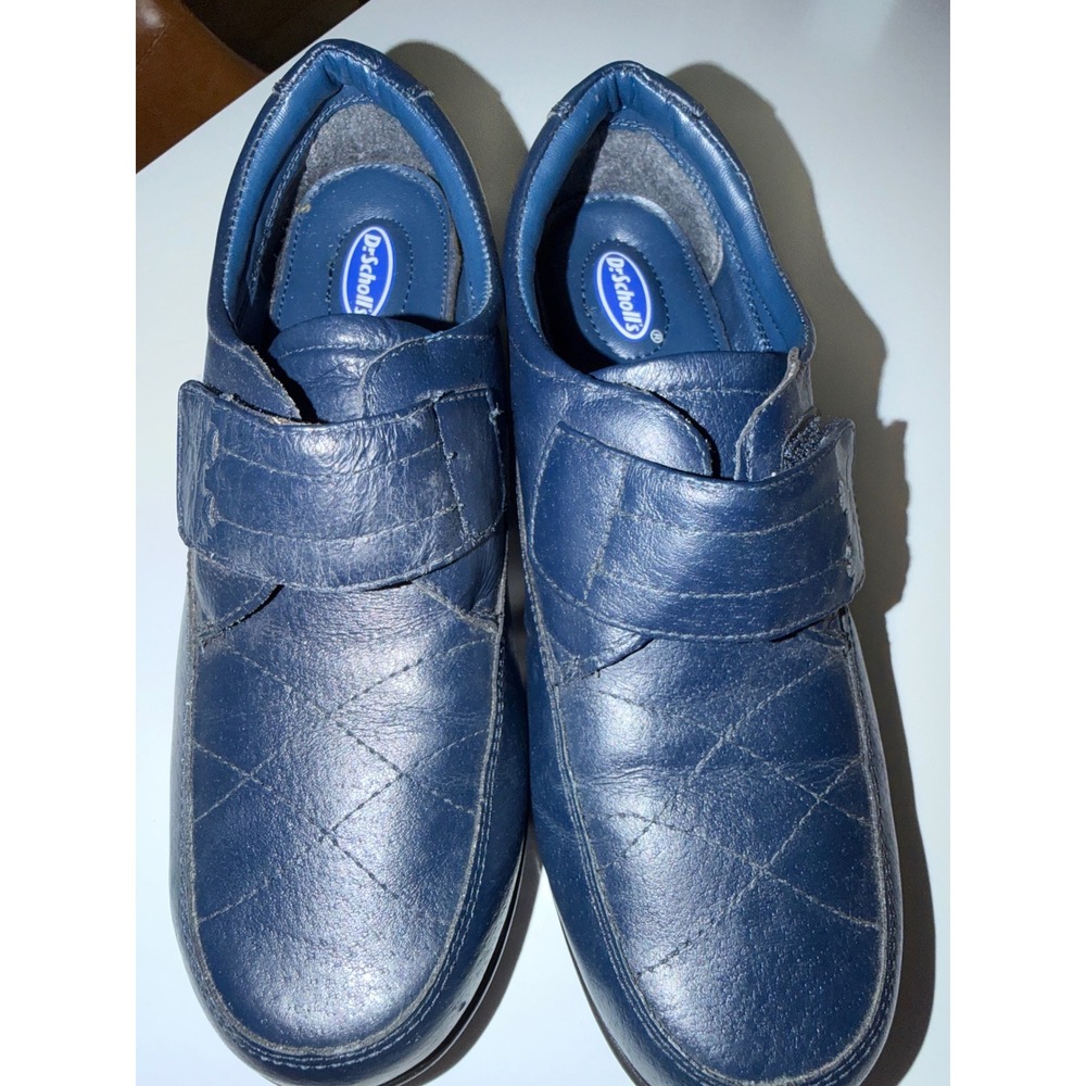 Dr. Scholls Womens 7.5 M Navy Blue Leather Quilted Comfort Loafers Hook Loop